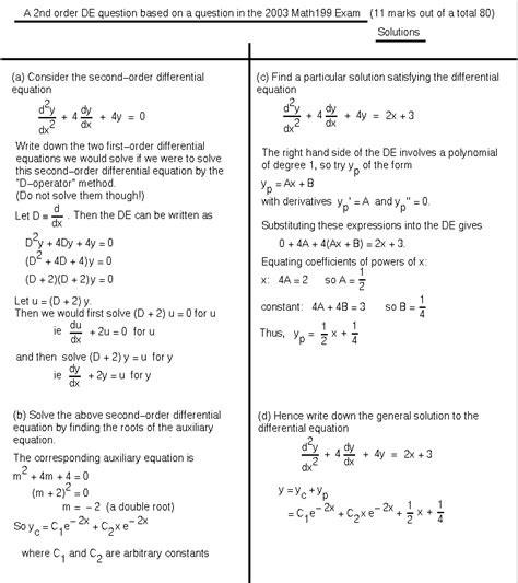 Differential Equations MATH100 Revision Exercises Resources