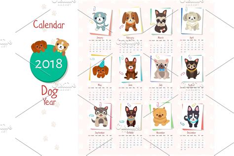 Calendar Dog Year Set on Vector Illiustration | Pre-Designed Illustrator Graphics ~ Creative Market