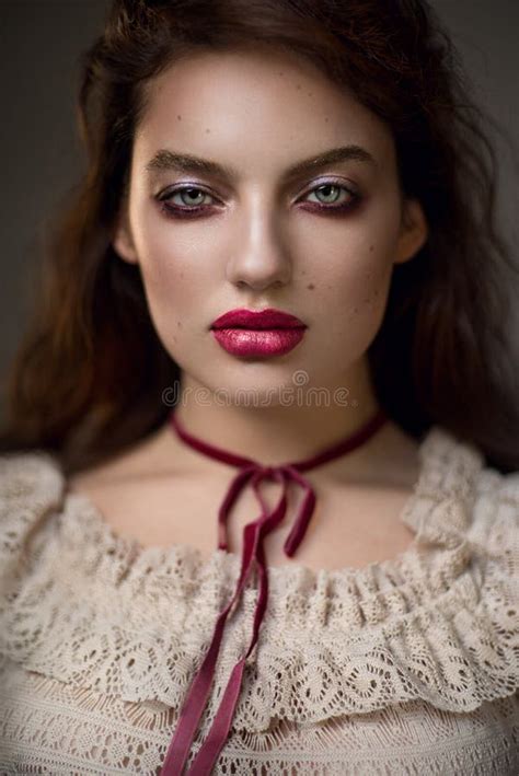 Portrait Of Beautiful Woman In White Lace Stock Image Image Of