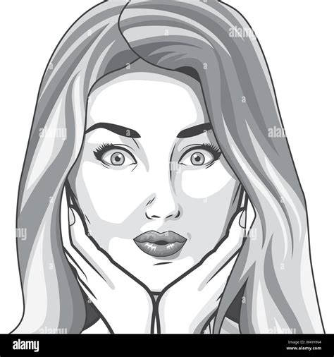 Pop Art Beautiful Woman Face Cartoon In Black And White Stock Vector Image And Art Alamy