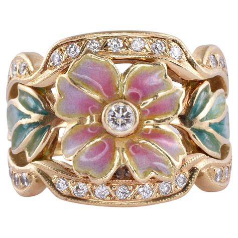 Flower Enamel Secret Locket Ring In K Gold For Sale At Stdibs