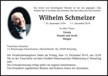 Traueranzeigen Von Wilhelm Schmelzer Wirtrauern