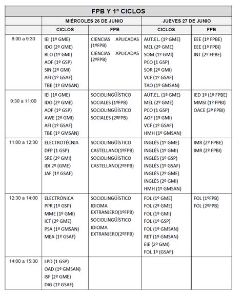 Calendario Actualizado Ex Menes Extraordinarios Ies Miguel