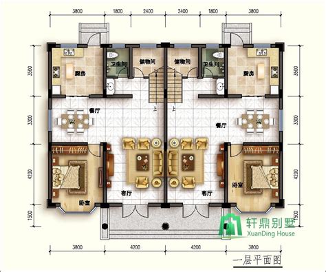 16x11米二层双拼农村自建房设计图 轩鼎房屋图纸