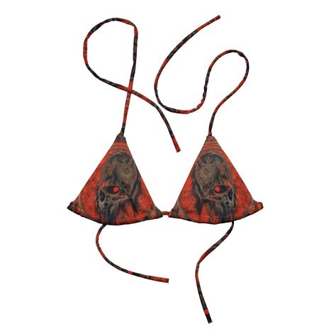 Goth Skull Rococo Black Red String Bikini Top Vintage Inspired Baroque