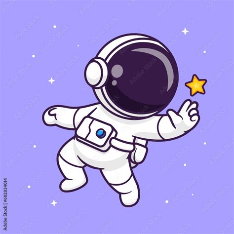 Cute Astronaut Floating In Space With Star Cartoon Vector Icon