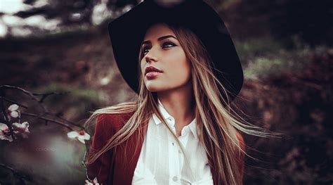 Wallpaper Ivan Gorokhov 500px Hat Women Outdoors Face Long Hair Portrait Makeup Blonde