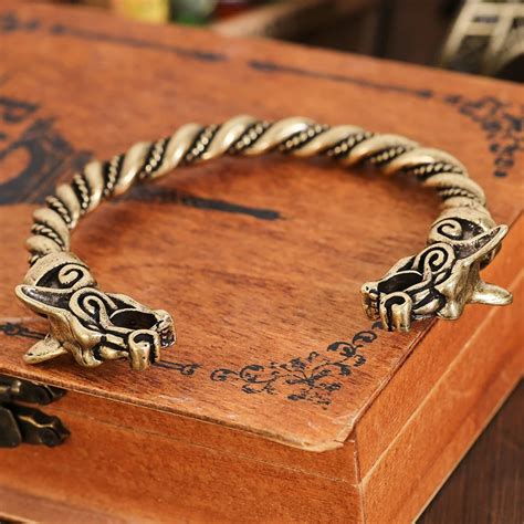 Pc Viking Wolf Tin Bracelet Wolves Bangle Pagan Norse Nordic Cuff Drop