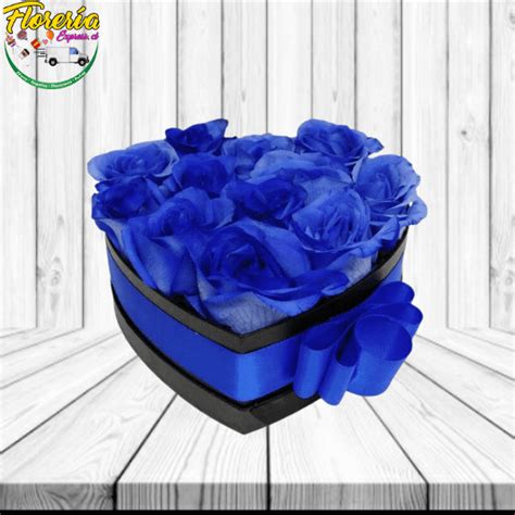 Caja Corazon Rosas Azules Floreria Express Flores A Domicilio