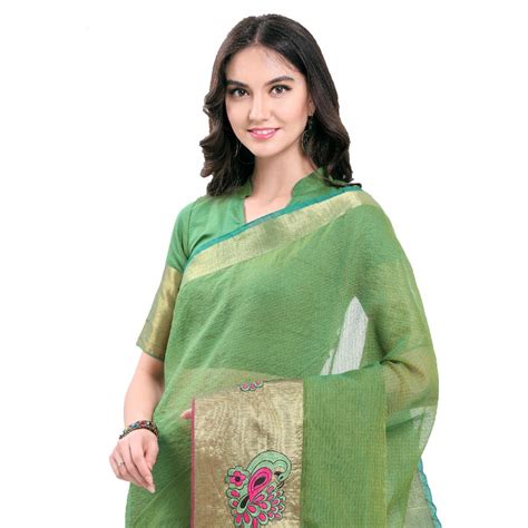 Embroidery Mayur Kota Doria Saree With Unstitched Blouse At Rs