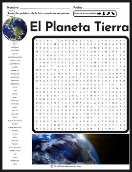 El Planeta Tierra Sopa De Letras Spanish Planet Earth Word Search Puzzle