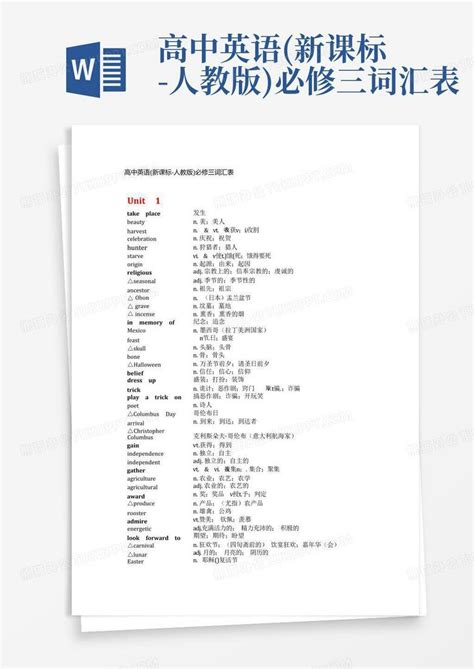 高中英语新课标 人教版必修三词汇表word模板下载编号qegykbyv熊猫办公