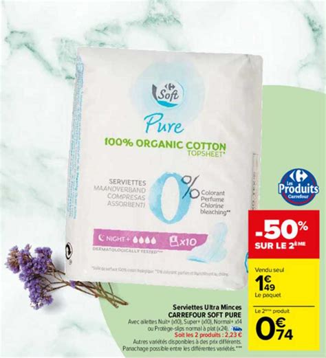 Promo Serviettes Ultra Minces Carrefour Soft Pure Chez Carrefour