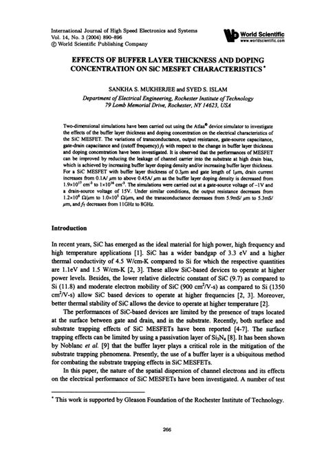 Pdf Effects Of Buffer Layer Thickness And Doping Concentration On Sic