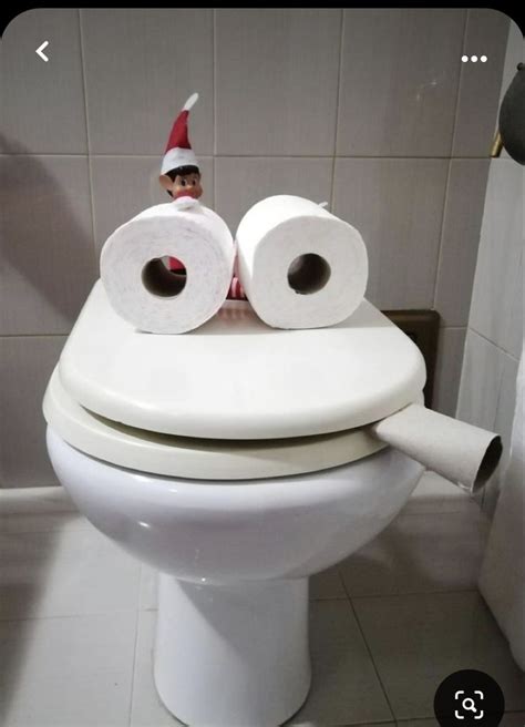 A Toilet With Two Rolls Of Toilet Paper On It S Lid And An Elf Hat