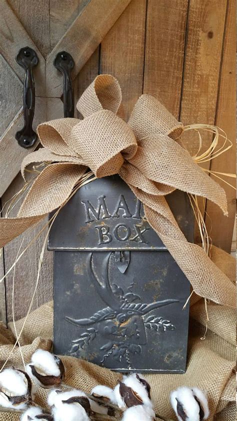 Farmhouse Mailbox With Burlap Bow Wall Mount Mailbox Rustic Etsy