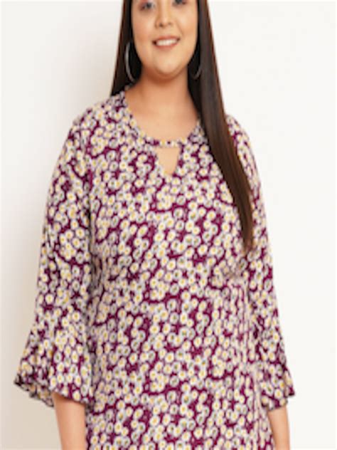 Buy Uandf Beyond Floral Printed Keyhole Neck Bell Sleeve Crepe Top Tops For Women 23327314 Myntra