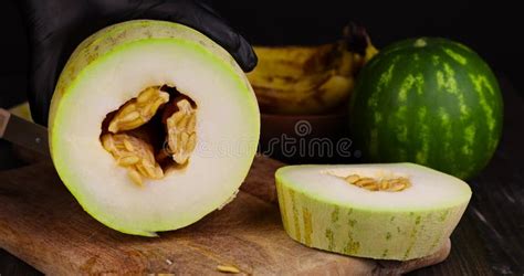 Cut Into Pieces Ripe Yellow Melon With Sweet Pulp Stock Footage Video