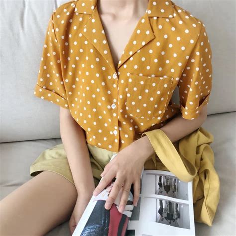 Short Sleeve Retro Polka Dot Blouse Shirt Shirt Blouses Polka Dot Blouse Shirts