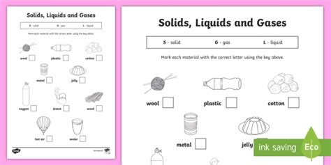 Solid Liquid Gas Worksheets