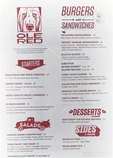Menu For Ole Red In Orlando Fl Sirved 40 Off