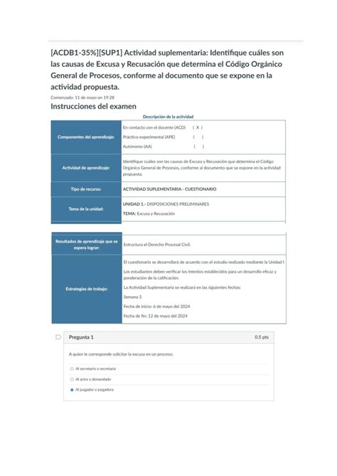 Excusa Y Recusacion Derecho Procesal General I Studocu