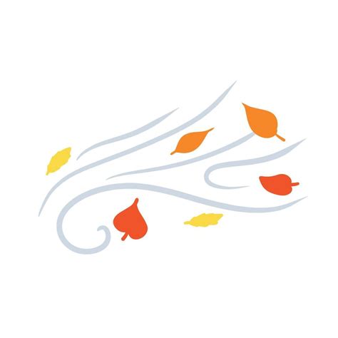 Autumn Wind Stream Of Air With Red And Yellow Leaves Blue Wavy Line