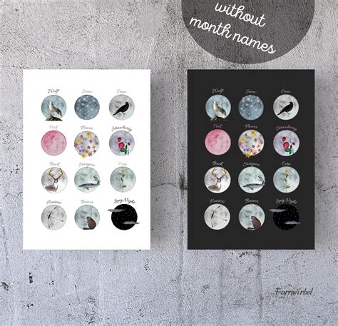 Monthly Full Moon Names Lunar Prints Watercolour Moon Chart - Etsy