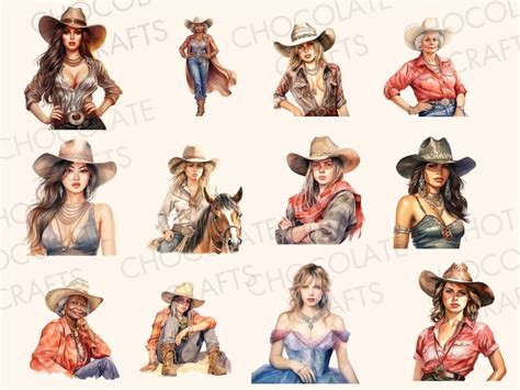 Cowgirls Watercolor Clipart Sublimation Bundle Png Commercial Use