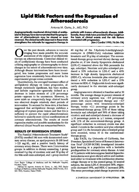 Pdf Lipid Risk Factors And The Regression Of Atherosclerosis