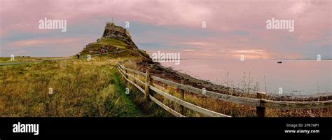 Panorama of Lindisfarne island with Lindisfarne castle Stock Photo - Alamy