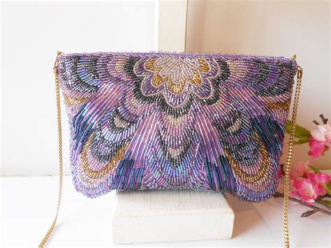 Purple Bead Evening Bag Vintage Bead Clutch Sparkly Handbag Etsy