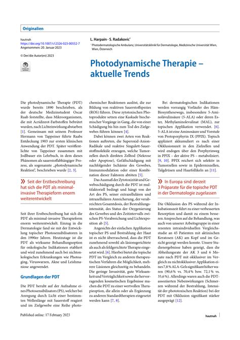 PDF Photodynamische Therapie Aktuelle TrendsPhotodynamic Therapy