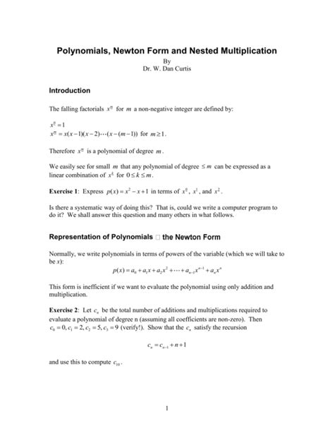 Polynomials And The Newton Form