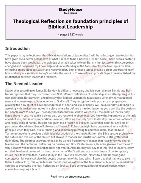 Theological Reflection On Foundation Principles Of Biblical Leadership