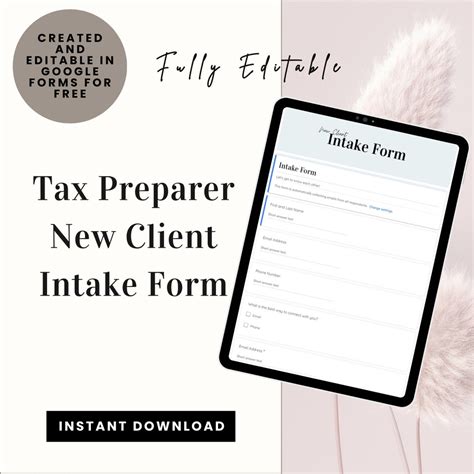 Tax Preparer New Client Intake Form Template Printable Digital Fully