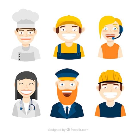 Avatares de trabajadores sonrientes con diseño plano Vector Gratis