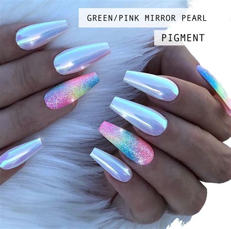 Pearl Green Pink Mirror Finish Chrome Mirror Nail Powder Etsy Nails