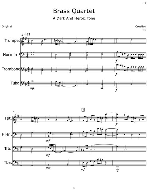 Brass Quartet Sheet Music For Trumpet Horn In F Trombone Tuba