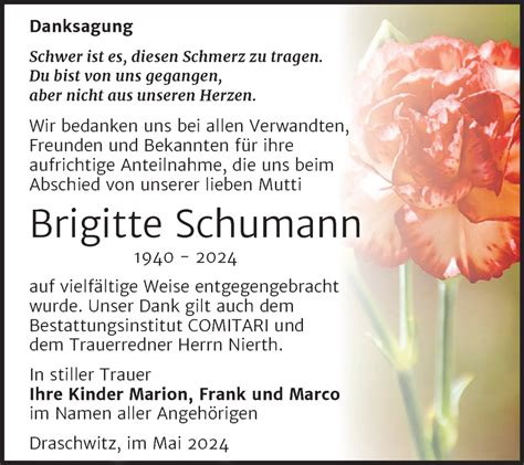 Traueranzeigen Von Brigitte Schumann Abschied Nehmen De