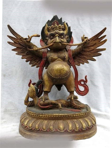 Tibet Bronze Gild Carved Finely Garuda Dhwaja Dragon Buddha