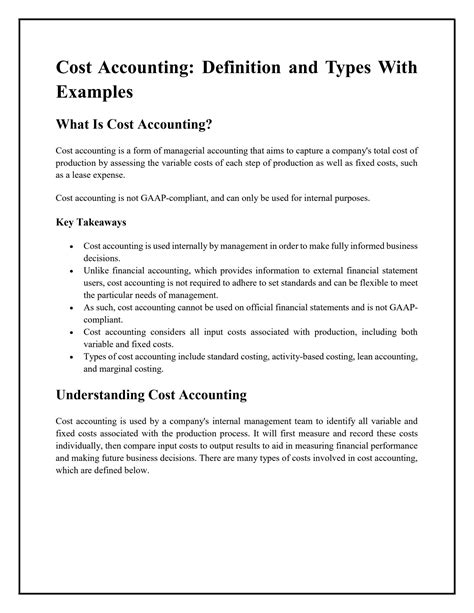 Solution Cost Accounting Definition And Types With Examples Studypool