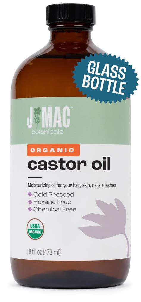 J Mac Botanicals Organic Castor Oil Cold Pressed Glass Bottle 16 Oz