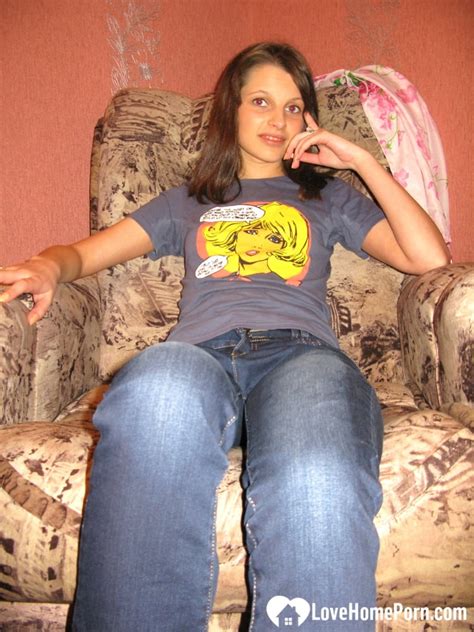 Delicious Brunette Amateur Poses Nude Dresses In Jeans After Taking A