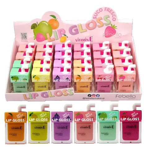 Lip Gloss Em Atacado Suco De Frutas Febella Revenda Box C