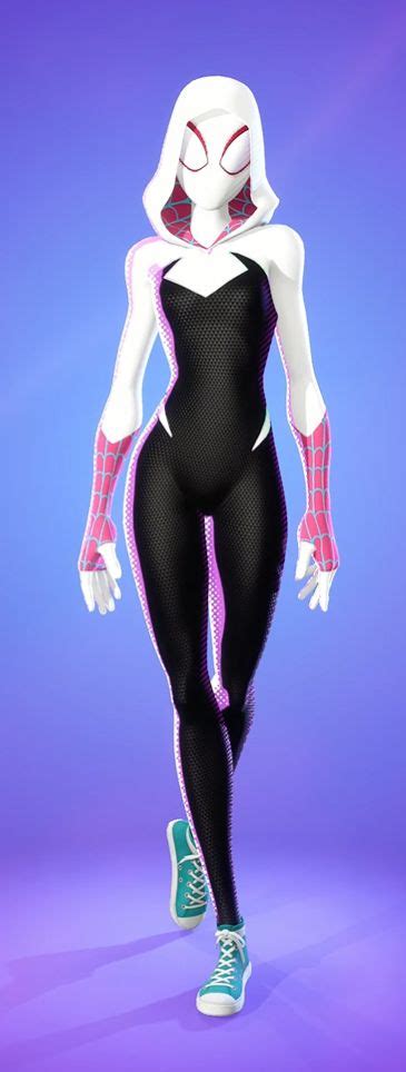 A Woman In Black And Pink Spider Suit Standing On A Purple Background