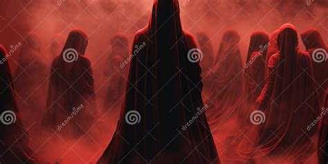 People In Red Cloaks In A Hood Gather To Perform A Ritual Stock Image Image Of Gathering