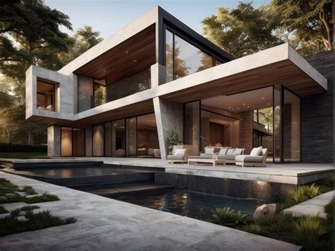 Premium AI Image | A modern luxury home exterior design featuring clean ...