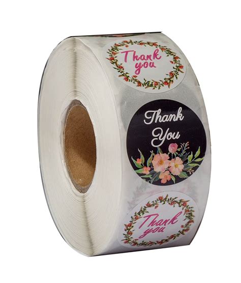 Thank You Stickers Roll Bulk 1000 Floral Label Stickers 2 Designs