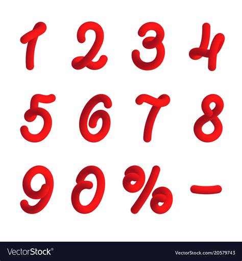 Red numbers in 3d style Royalty Free Vector Image